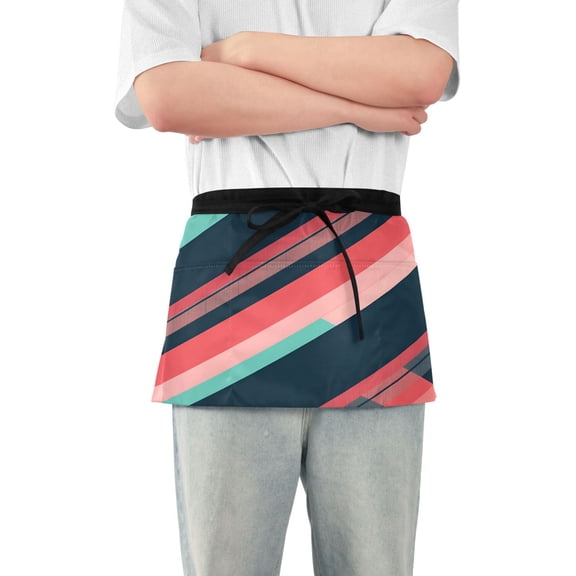 Yayeee Waist Apron with Pockets for Cooking Waterproof Half Server Aprons, Pink Geometric