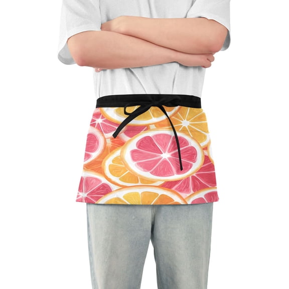 Yayeee Waist Apron with Pockets for Cooking Waterproof Half Server Aprons, Pink Grapefruit Slices