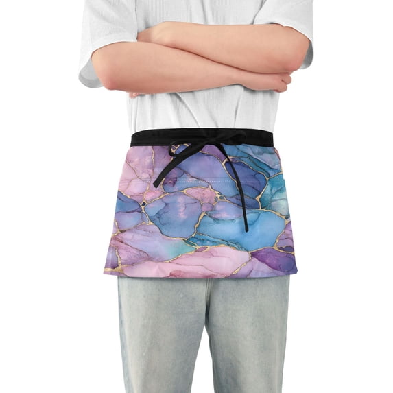 Yayeee Waist Apron with Pockets for Cooking Waterproof Half Server Aprons, Pink Marble Pattern
