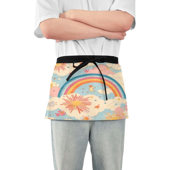 Yayeee Waist Apron with Pockets for Cooking Waterproof Half Server Aprons, Pink Retro Sun