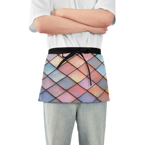 Yayeee Waist Apron with Pockets for Cooking Waterproof Half Server Aprons, Pink Shimmering Pattern
