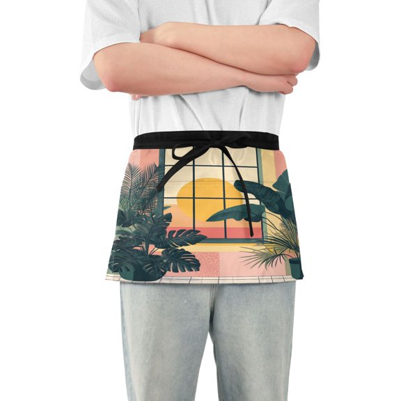 Yayeee Waist Apron with Pockets for Cooking Waterproof Half Server Aprons, Pink Sunset