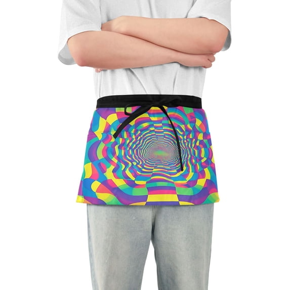 Yayeee Waist Apron with Pockets for Cooking Waterproof Half Server Aprons, Psychedelic Pattern