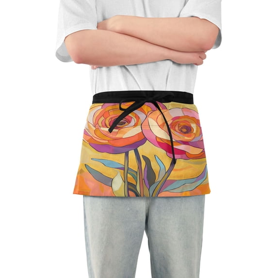 Yayeee Waist Apron with Pockets for Cooking Waterproof Half Server Aprons, Purple Abstract Floral