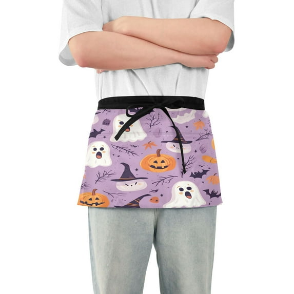 Yayeee Waist Apron with Pockets for Cooking Waterproof Half Server Aprons, Purple Cute Halloween