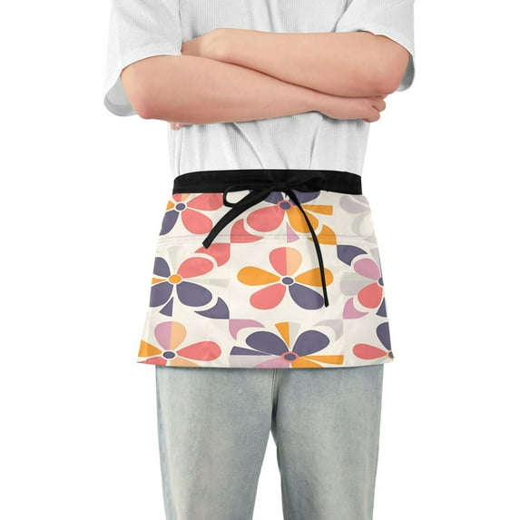 Yayeee Waist Apron with Pockets for Cooking Waterproof Half Server Aprons, Purple Retro Flower
