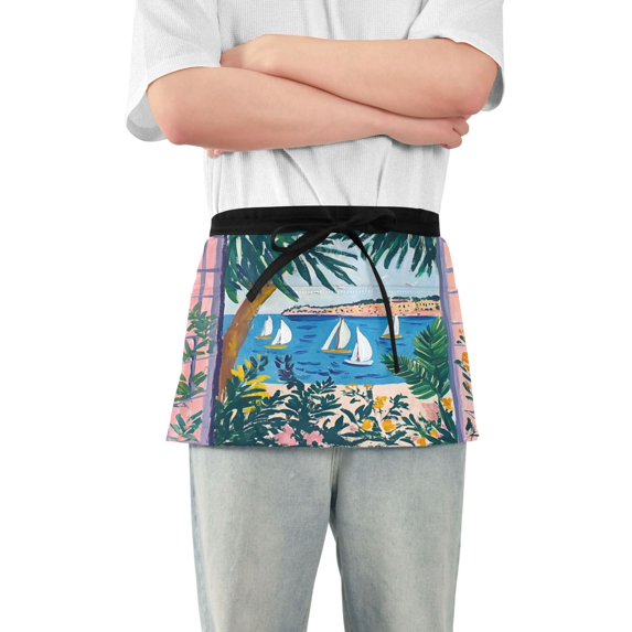 Yayeee Waist Apron with Pockets for Cooking Waterproof Half Server Aprons, Purple Seaside