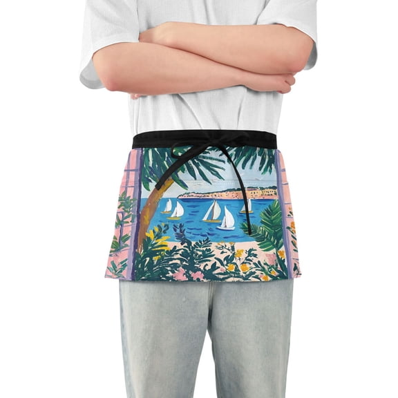 Yayeee Waist Apron with Pockets for Cooking Waterproof Half Server Aprons, Purple Seaside