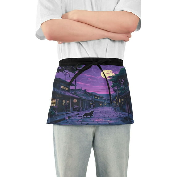 Yayeee Waist Apron with Pockets for Cooking Waterproof Half Server Aprons, Purple Street