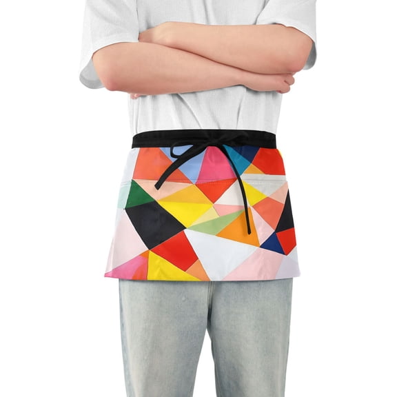 Yayeee Waist Apron with Pockets for Cooking Waterproof Half Server Aprons, Purple Triangles