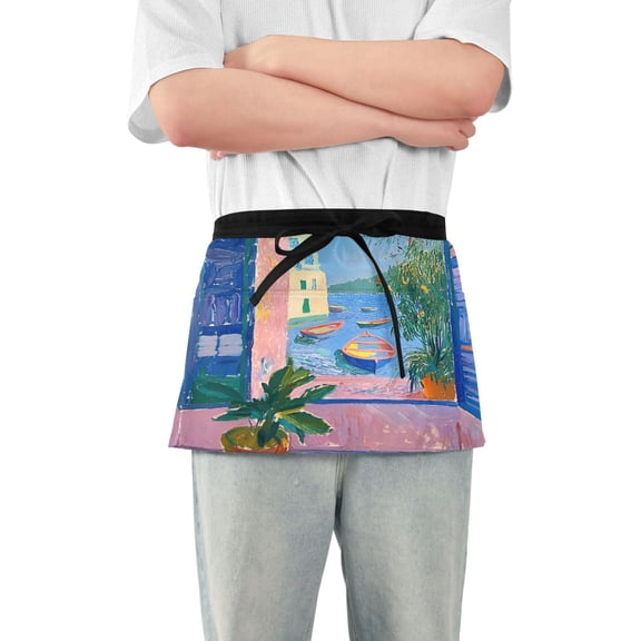 Yayeee Waist Apron with Pockets for Cooking Waterproof Half Server Aprons, Purple Window