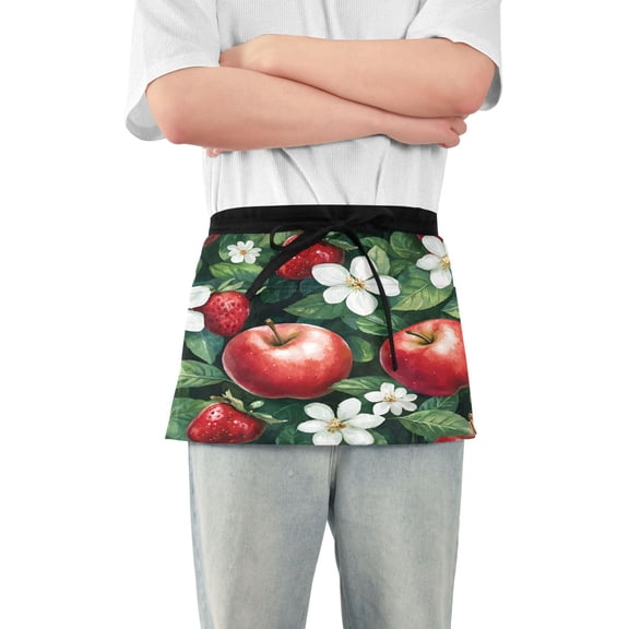 Yayeee Waist Apron with Pockets for Cooking Waterproof Half Server Aprons, Red Apple Pattern