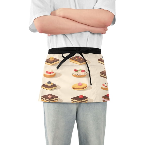 Yayeee Waist Apron with Pockets for Cooking Waterproof Half Server Aprons, Red Cakes