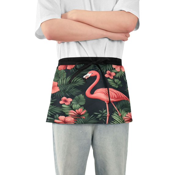 Yayeee Waist Apron with Pockets for Cooking Waterproof Half Server Aprons, Red Flamingo Pattern