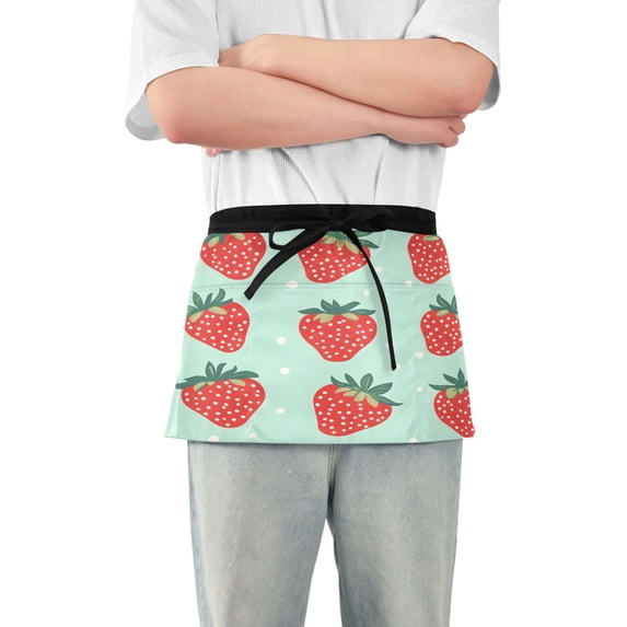 Yayeee Waist Apron with Pockets for Cooking Waterproof Half Server Aprons, Red Strawberry