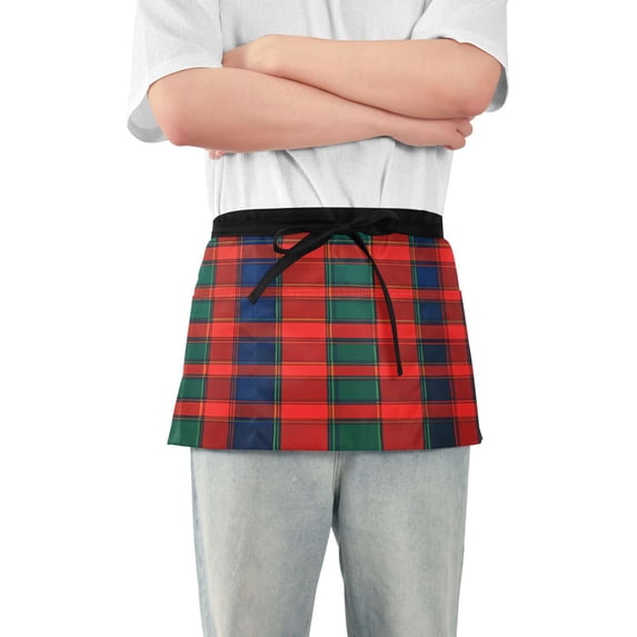 Yayeee Waist Apron with Pockets for Cooking Waterproof Half Server Aprons, Red and Blue Pattern