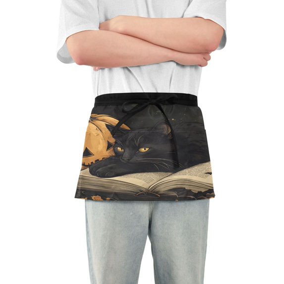 Yayeee Waist Apron with Pockets for Cooking Waterproof Half Server Aprons, Retro Halloween Cat