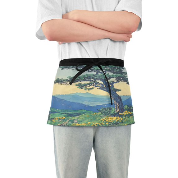 Yayeee Waist Apron with Pockets for Cooking Waterproof Half Server Aprons, Retro Mountain