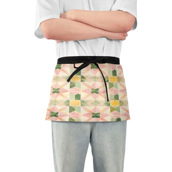 Yayeee Waist Apron with Pockets for Cooking Waterproof Half Server Aprons, Retro Pink Stars