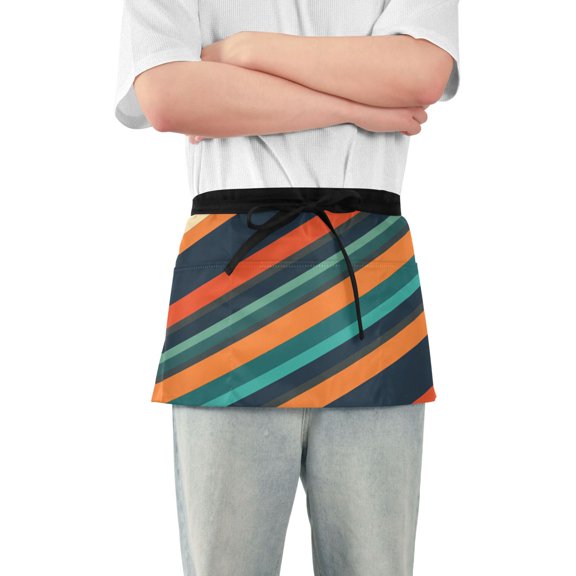 Yayeee Waist Apron with Pockets for Cooking Waterproof Half Server Aprons, Retro Stripes