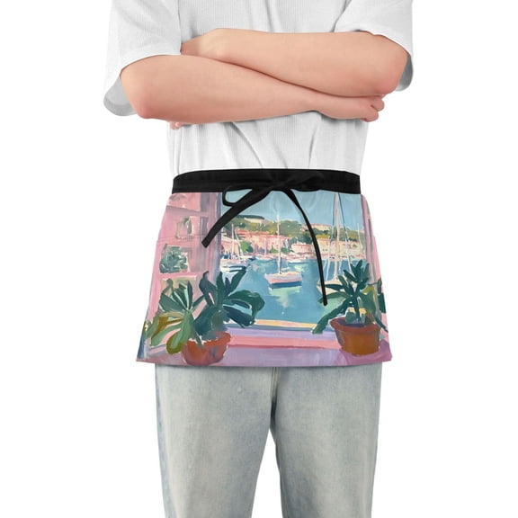 Yayeee Waist Apron with Pockets for Cooking Waterproof Half Server Aprons, Sea Boat
