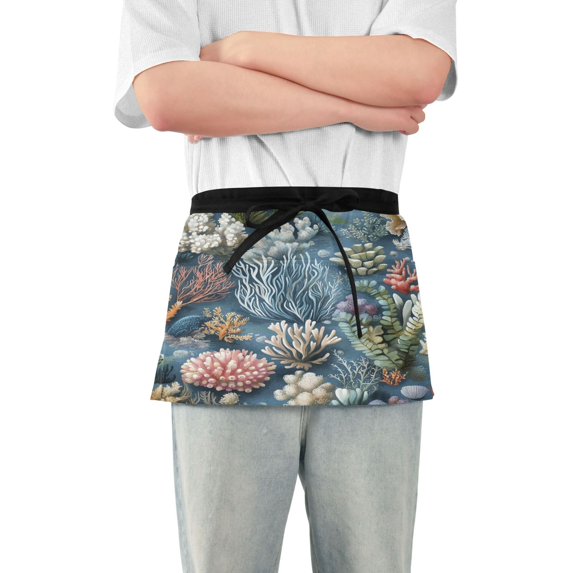 Yayeee Waist Apron with Pockets for Cooking Waterproof Half Server Aprons, Sea Plants Pattern