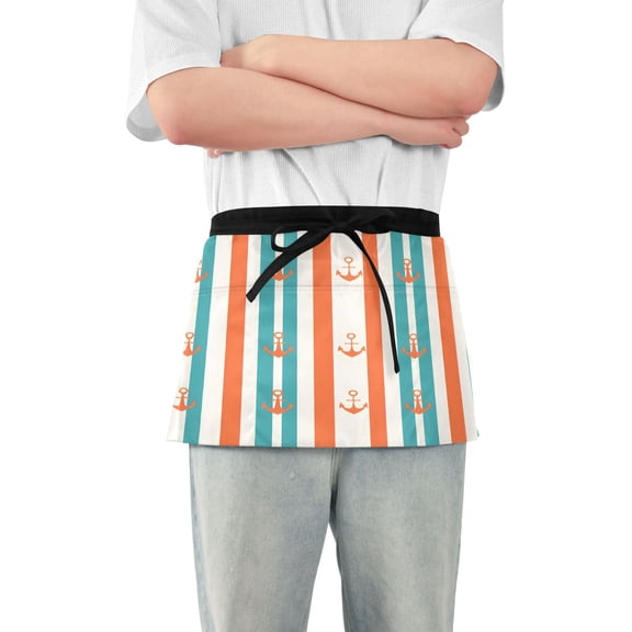 Yayeee Waist Apron with Pockets for Cooking Waterproof Half Server Aprons, Simple Nautical Pattern