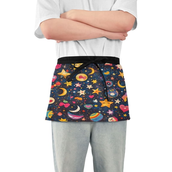 Yayeee Waist Apron with Pockets for Cooking Waterproof Half Server Aprons, Small Space Pattern