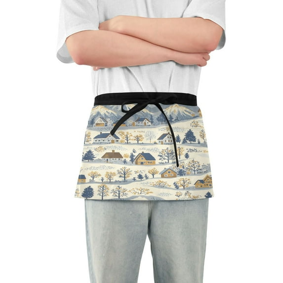 Yayeee Waist Apron with Pockets for Cooking Waterproof Half Server Aprons, Snowy Mountains