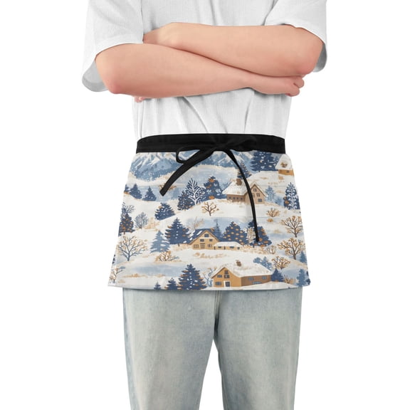 Yayeee Waist Apron with Pockets for Cooking Waterproof Half Server Aprons, Snowy Winter