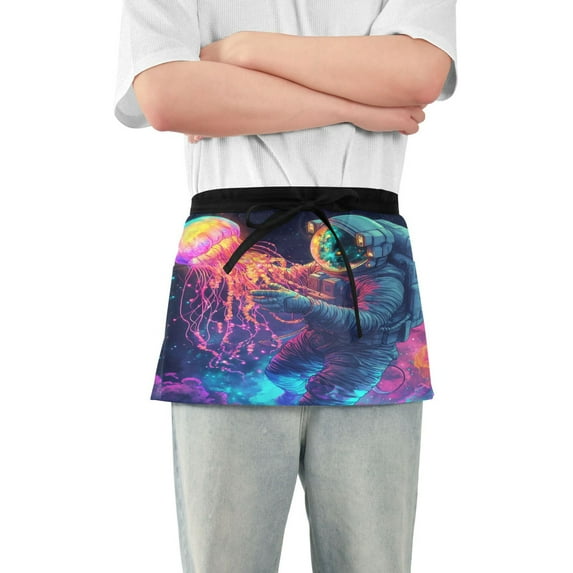 Yayeee Waist Apron with Pockets for Cooking Waterproof Half Server Aprons, Space Astronaut