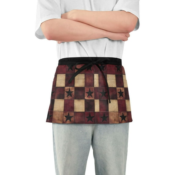 Yayeee Waist Apron with Pockets for Cooking Waterproof Half Server Aprons, Star Spangled Squares