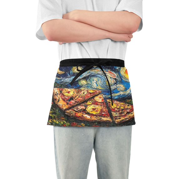 Yayeee Waist Apron with Pockets for Cooking Waterproof Half Server Aprons, Starry Pizza