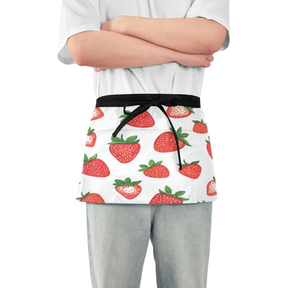 Yayeee Waist Apron with Pockets for Cooking Waterproof Half Server Aprons, Strawberry
