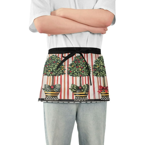 Yayeee Waist Apron with Pockets for Cooking Waterproof Half Server Aprons, Stripes Trees