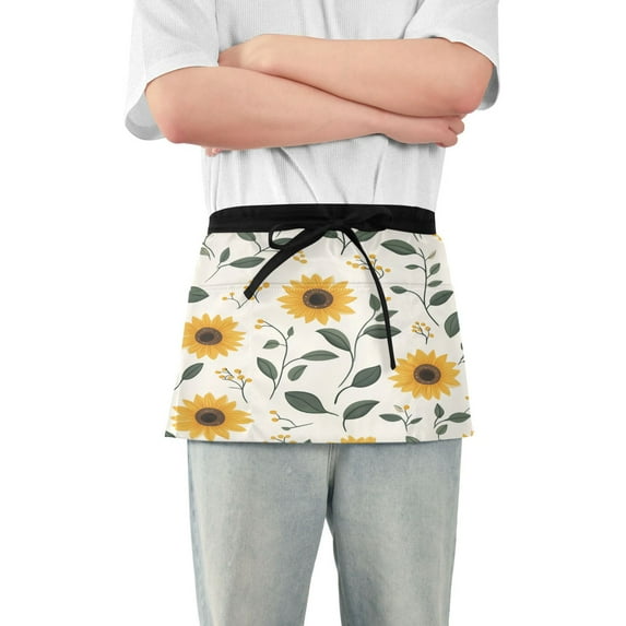 Yayeee Waist Apron with Pockets for Cooking Waterproof Half Server Aprons, Sunflower Pattern