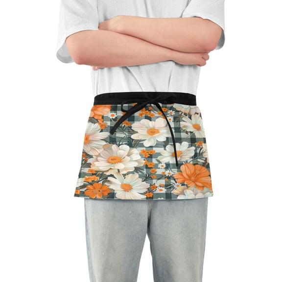 Yayeee Waist Apron with Pockets for Cooking Waterproof Half Server Aprons, Sunny Blooms