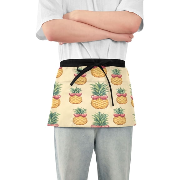 Yayeee Waist Apron with Pockets for Cooking Waterproof Half Server Aprons, Sunshine Pineapples