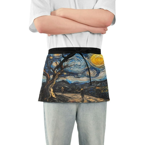 Yayeee Waist Apron with Pockets for Cooking Waterproof Half Server Aprons, Swirling Starry Sky