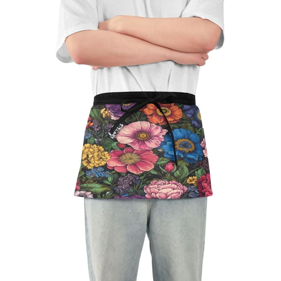 Yayeee Waist Apron with Pockets for Cooking Waterproof Half Server Aprons, Vibrant Blooming Flowers