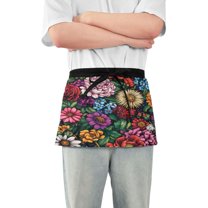 Yayeee Waist Apron with Pockets for Cooking Waterproof Half Server Aprons, Vibrant Flowers Pattern