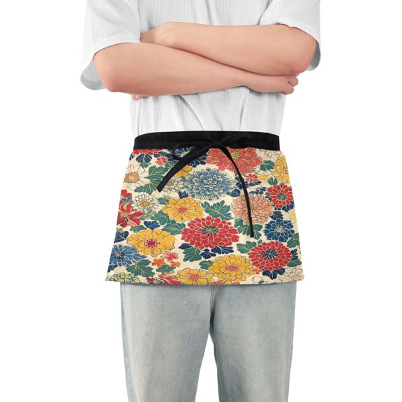 Yayeee Waist Apron with Pockets for Cooking Waterproof Half Server Aprons, Vibrant Flowers Pattern
