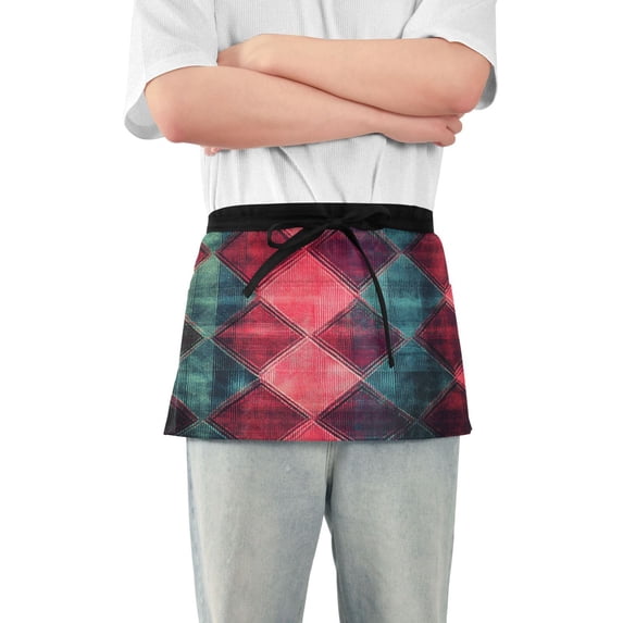 Yayeee Waist Apron with Pockets for Cooking Waterproof Half Server Aprons, Vibrant Green Tartan Pattern