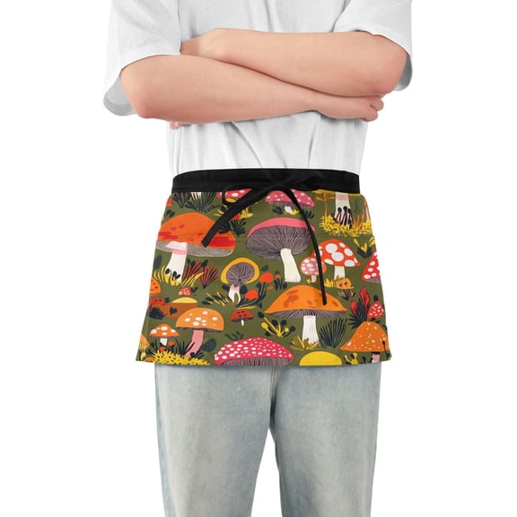Yayeee Waist Apron with Pockets for Cooking Waterproof Half Server Aprons, Vibrant Mushroom