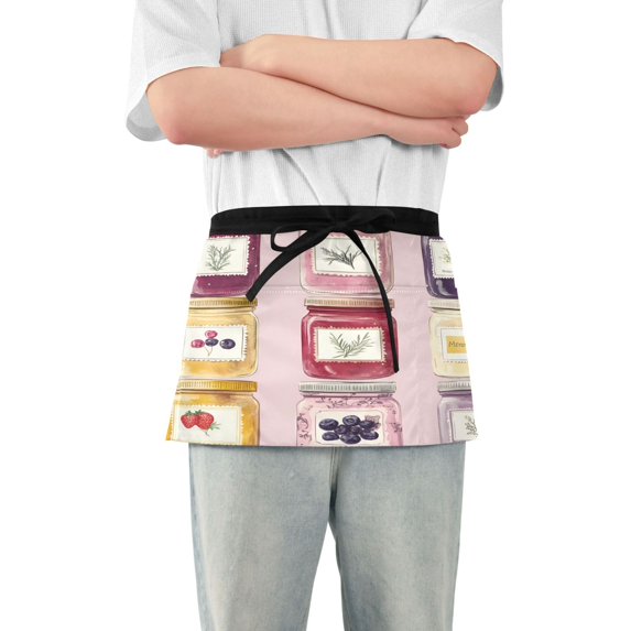 Yayeee Waist Apron with Pockets for Cooking Waterproof Half Server Aprons, Watercolor Jar