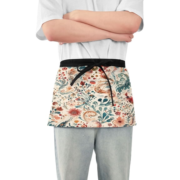 Yayeee Waist Apron with Pockets for Cooking Waterproof Half Server Aprons, Watercolor Leaves