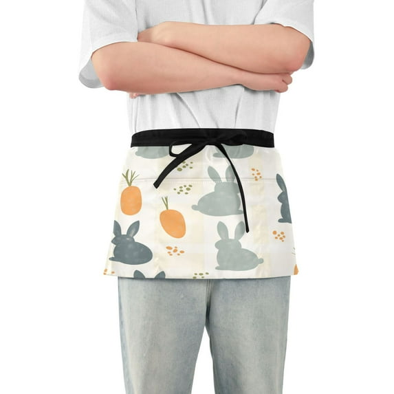 Yayeee Waist Apron with Pockets for Cooking Waterproof Half Server Aprons, Whimsical Rabbits