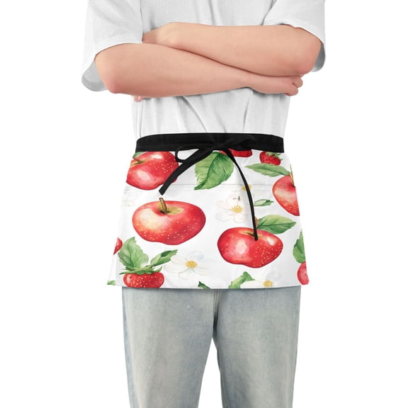 Yayeee Waist Apron with Pockets for Cooking Waterproof Half Server Aprons, White Apple Pattern
