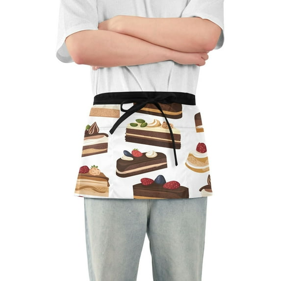 Yayeee Waist Apron with Pockets for Cooking Waterproof Half Server Aprons, White Cakes Pattern