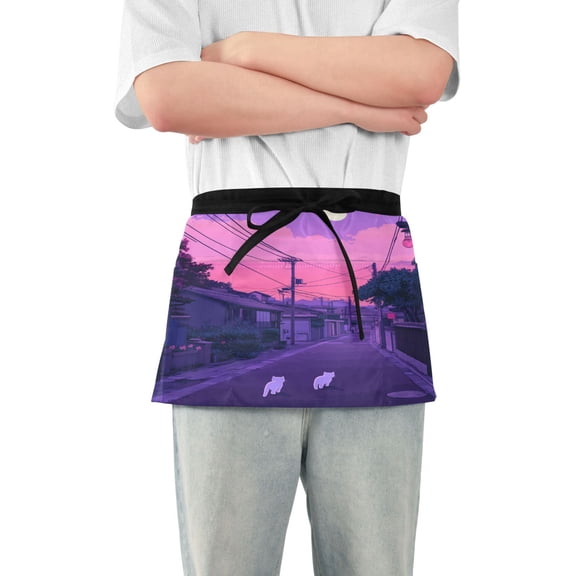 Yayeee Waist Apron with Pockets for Cooking Waterproof Half Server Aprons, White Cat Walking